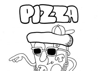 página de coloração da pizza na discoteca