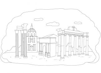 coloring page city square in Rome