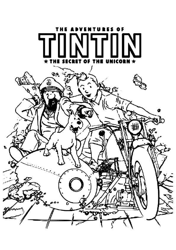 plagát na omaľovánku rozprávky Tintinove dobrodružstvá