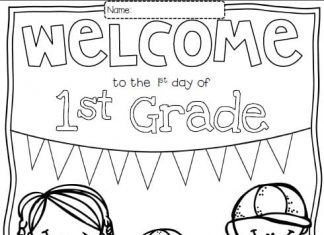 Coloring poster of friends first day of school