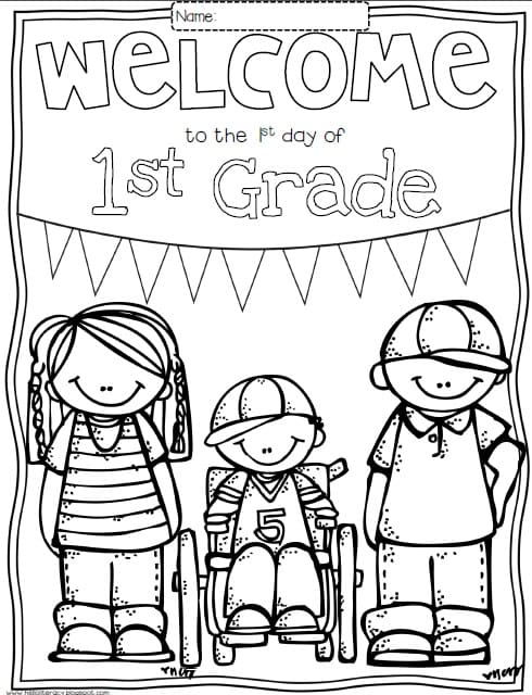 poster da colorare del primo giorno di scuola degli amici