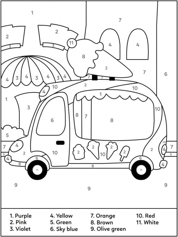Coloring book paint car by color ice cream shop car