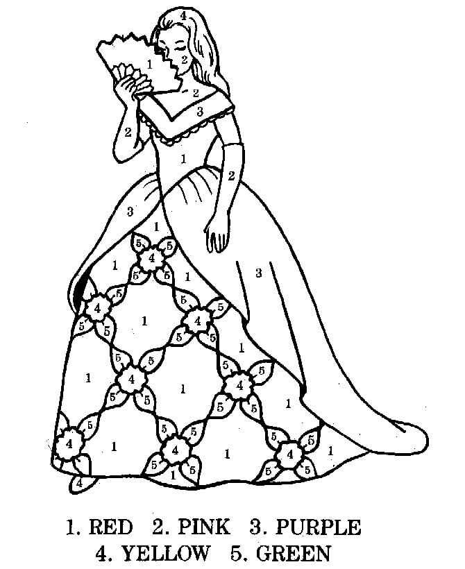 Pintura de página por números garota em um lindo vestido