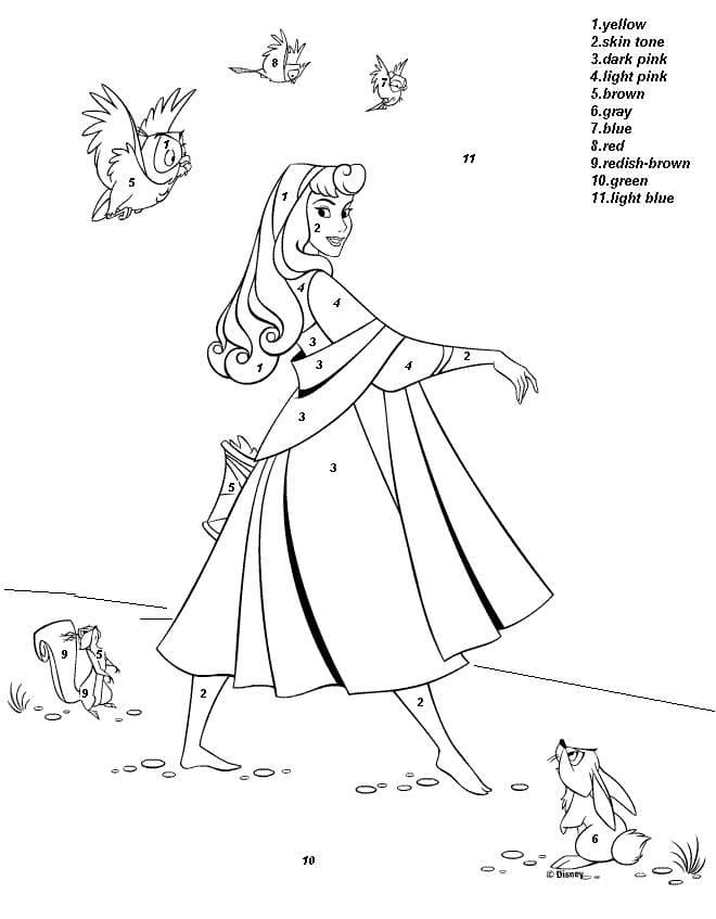 Pintura de página colorida por números menina em vestido com corujas