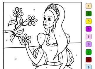 Coloring book paint by numbers kissoon girl with flower