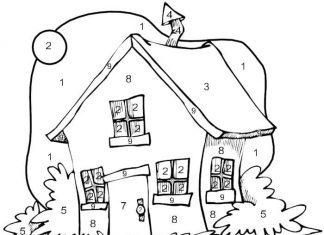 färgblad måla med siffror krokigt hus