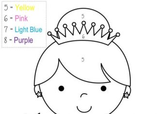 Färgbok med nummer av en liten prinsessa i klänning