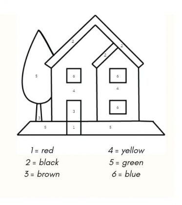 Coloring Book Paint by Numbers small house printable and online
