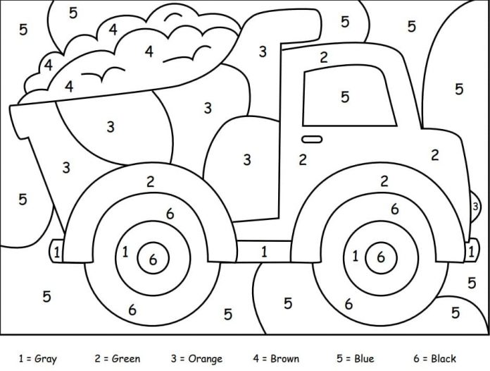 Coloring book paint according to legend sand truck