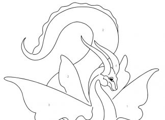 Coloring book paint according to legend snake with wings
