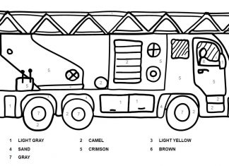 feuille de coloriage selon la légende échelle de camion de pompier