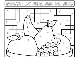 foglio da colorare paint by numbers ciotola di frutta