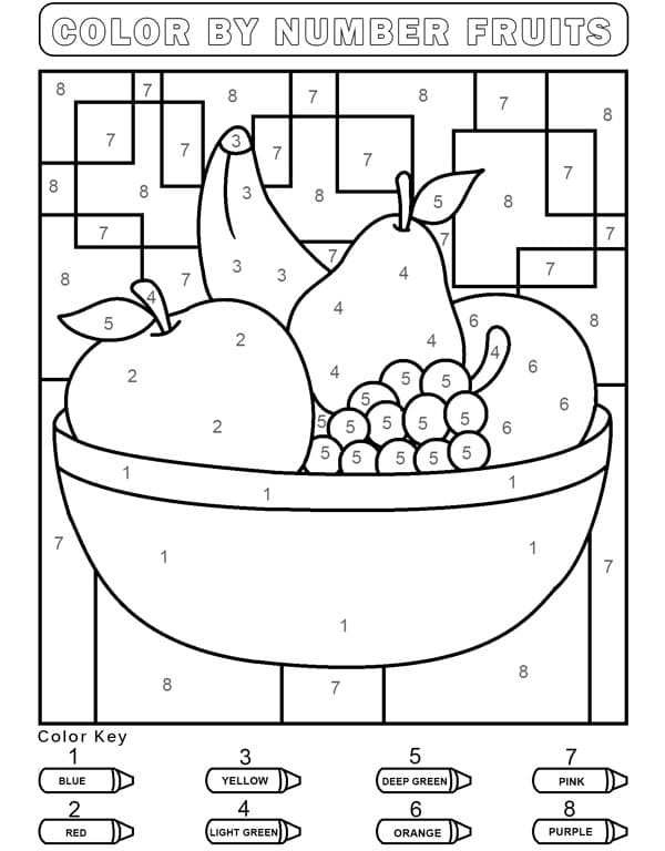 Coloring book paint by numbers fruit bowl