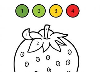 färgsida måla med siffror jordgubbe