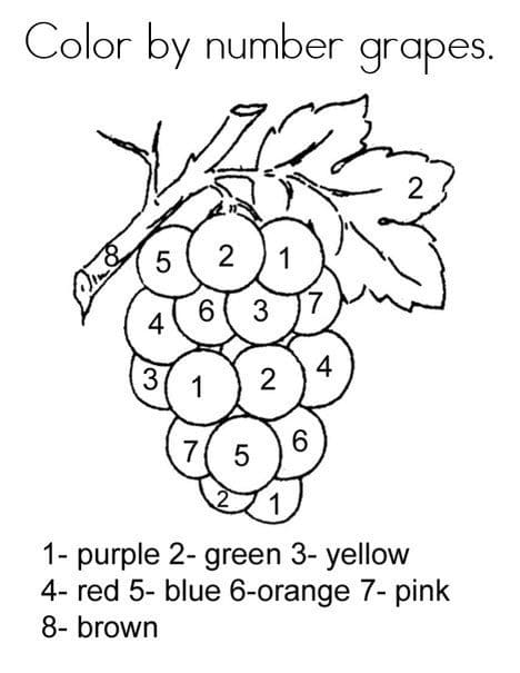 hoja para colorear pintura por número uvas