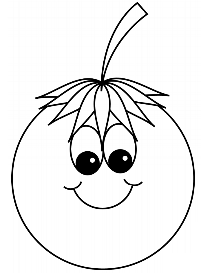 coloring page of a tomato with a smiley face