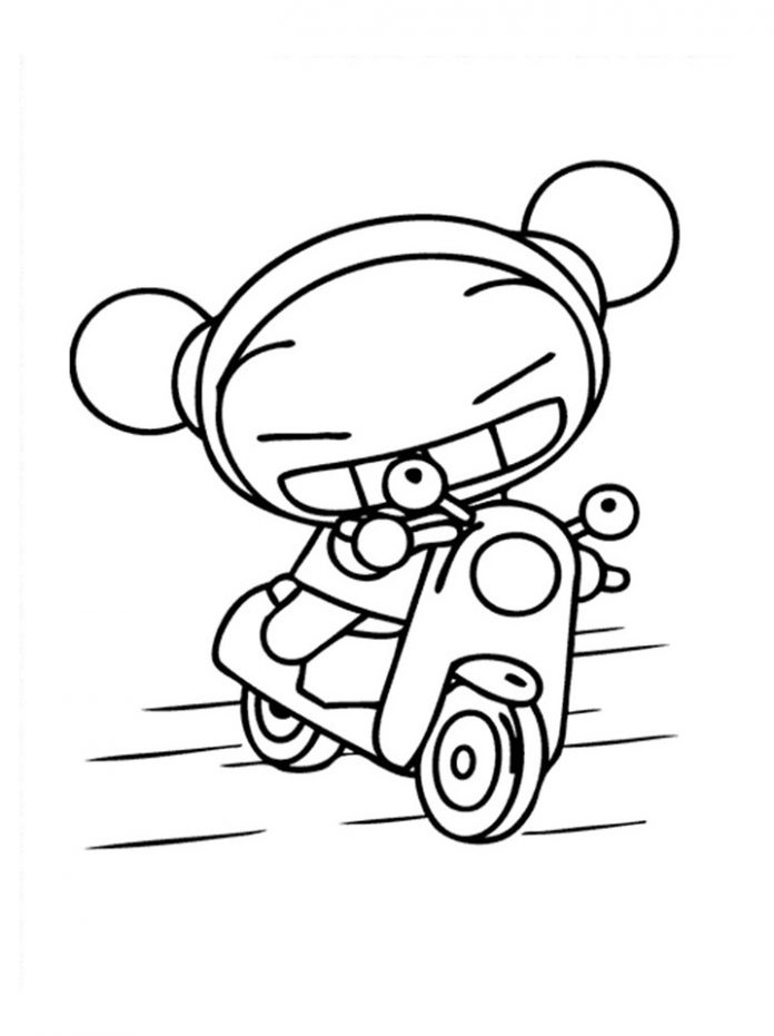 Coloring cartoon character Pucca has a printable scooter for girls