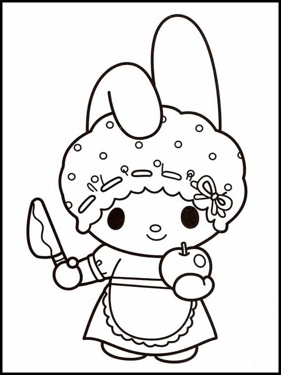 coloring page character with apple