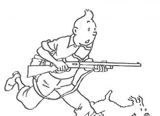 feuille à colorier d'un personnage avec un fusil de chasse