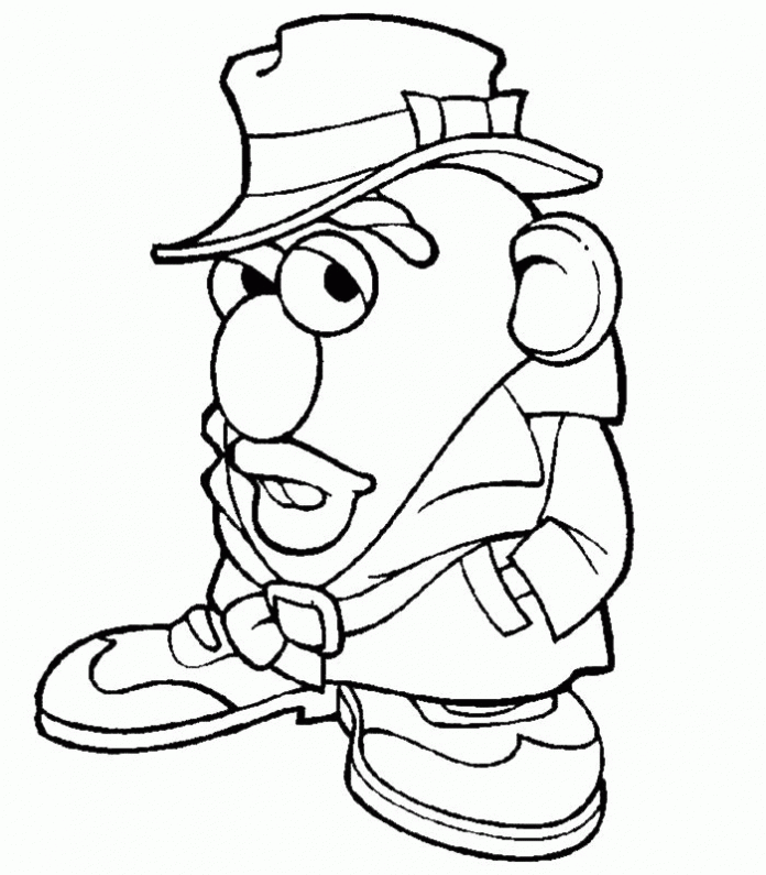 Malvorlage Kartoffelfigur mit Hut und Mantel