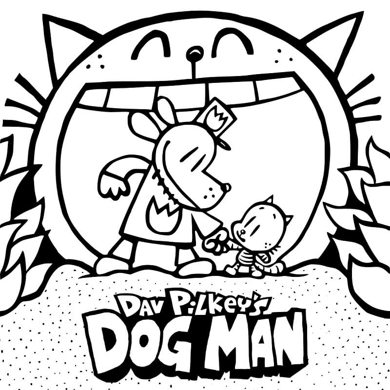 Dog Man cartoon characters coloring book to print and online