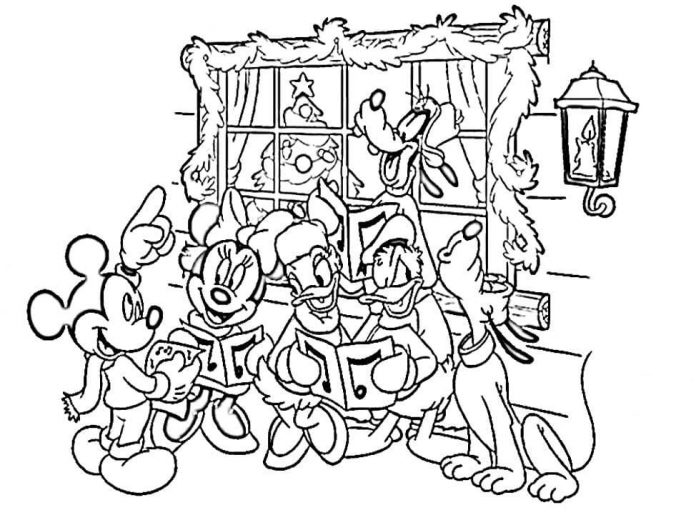 Livro colorido Mickey Mouse Cartoon personagens de desenhos animados cantam  canções de Natal imprimíveis e online
