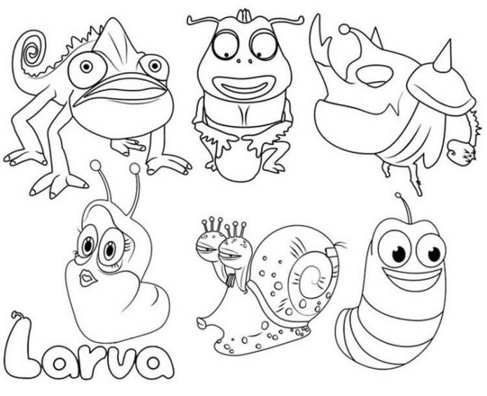 Omaľovánky larva rozprávkové postavy na vytlačenie pre deti