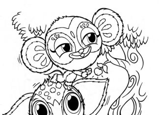 coloring page of characters climbing a tree