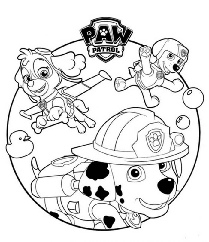 kolorowanka postacie z bajki Psi Patrol do druku dla dzieci