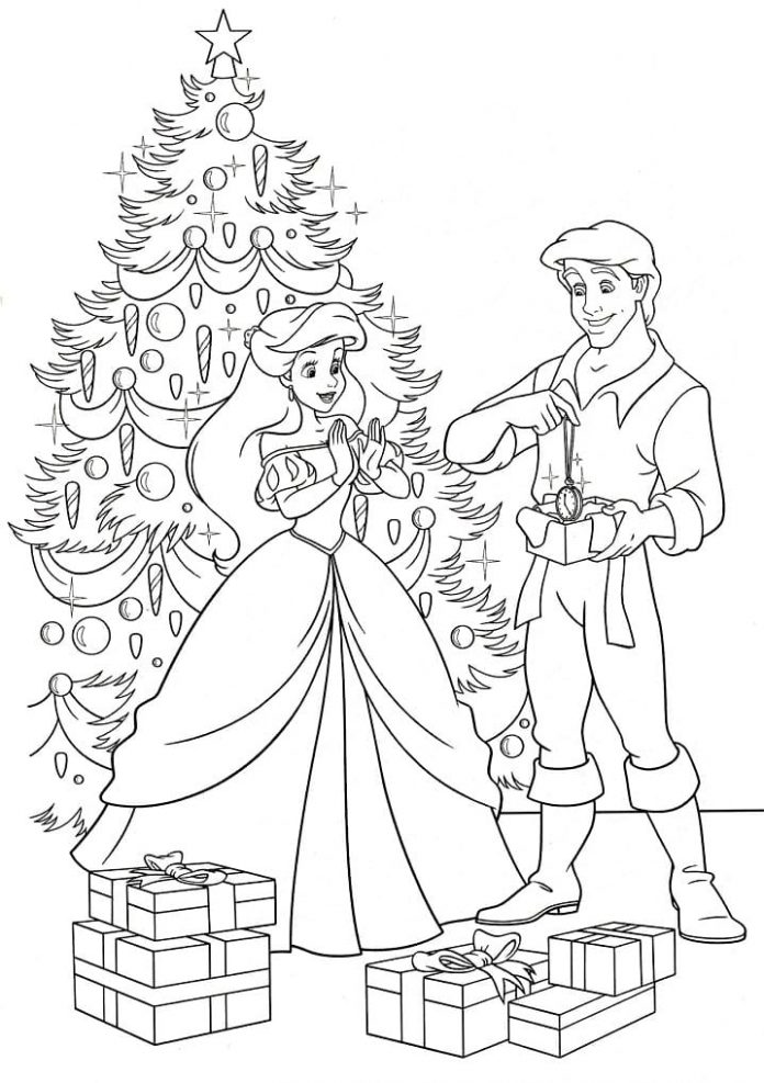 Libro para colorear Personajes de cuentos de hadas para niños abren los  regalos de Navidad imprimible y en línea