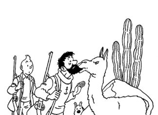 színezőkönyv karakterek a Tintin kalandjai című meséből nyomtatható