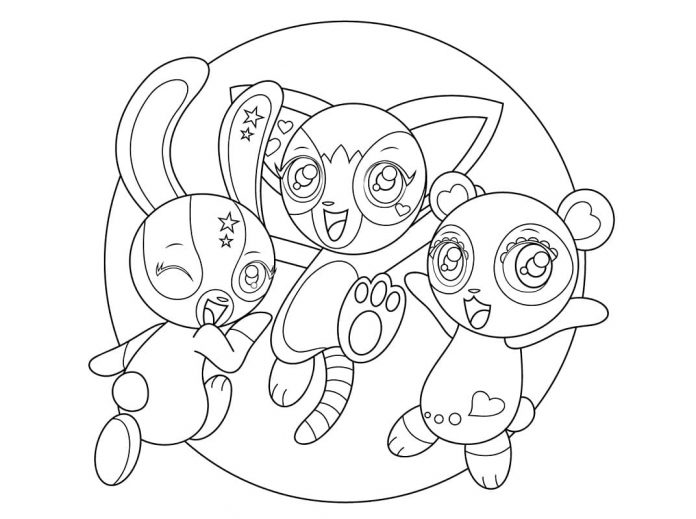 coloring page cartoon characters in a circle