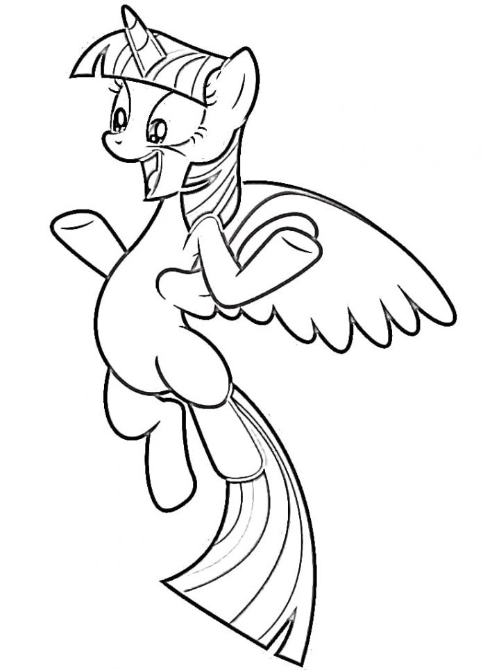 Printable coloring page of joyful Twilight Sparkle jumping
