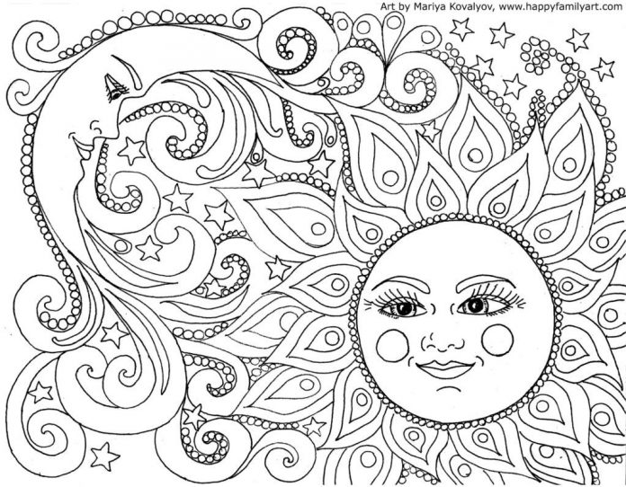 Malvorlage Sonne und Mond zum Ausdrucken für Kinder