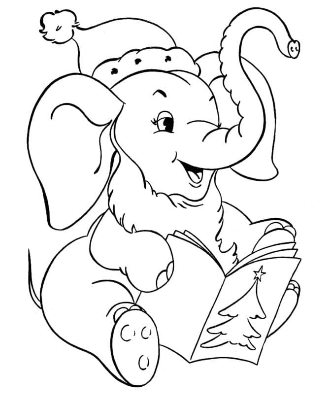 Färbe-Elefant liest ein druckbares Buch