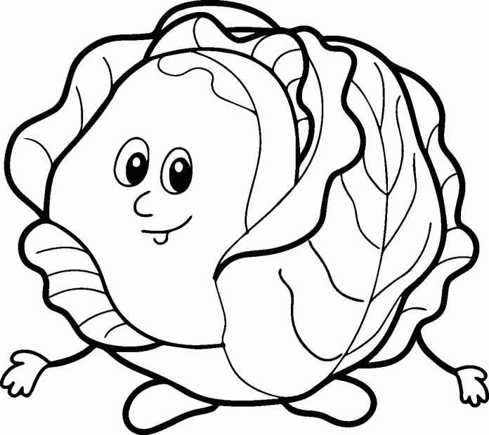 coloring page funny cabbage with hands