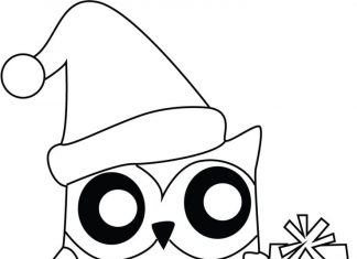 coloring book owl with a gift