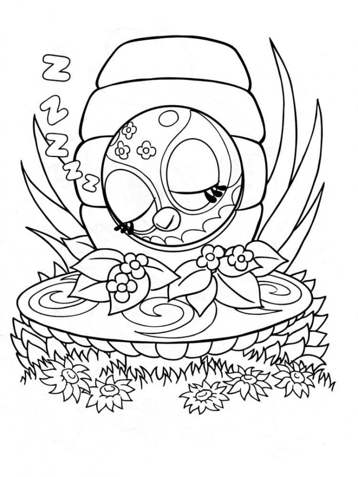 coloring page of a sleeping figure in a shell