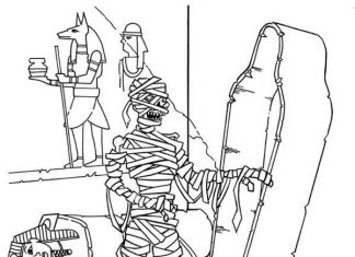 kolorowanka straszna mumia wyszła z grobowca