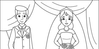 page à colorier de jeunes mariés