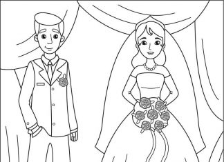 page à colorier de jeunes mariés
