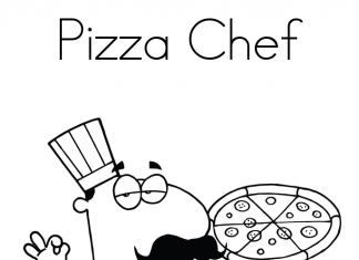 Druckfähiges Malbuch eines Pizzarestaurant-Chefs mit Schnurrbart