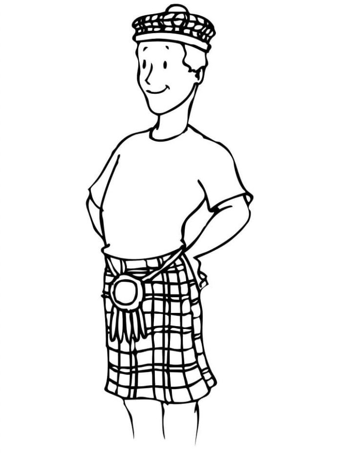 Libro para colorear de un niño escocés en traje popular