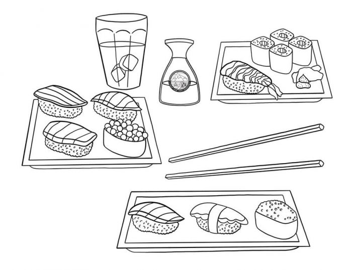 érdekes ételeket ábrázoló tányérok színezőkönyve