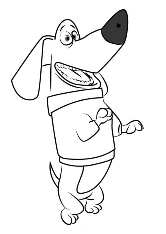 színezőkönyv egy táncoló kutyáról egy gyermek rajzfilmből