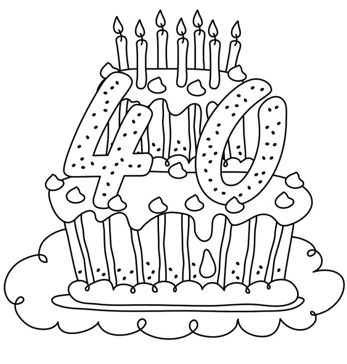 Livre à colorier imprimable sur le gâteau d'anniversaire des 40 ans