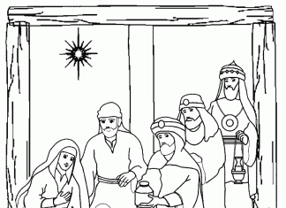 nyomtatható kifestőkönyv a három királyokról a betlehemes jelenetben