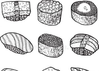coloring page decorated sushi