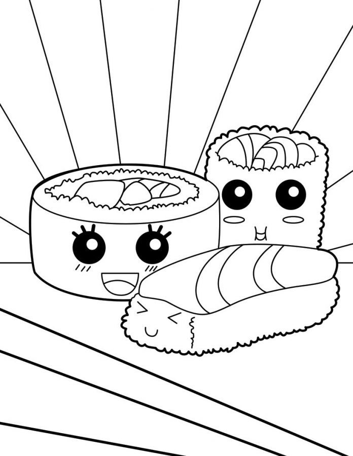 Printable cute sushi coloring book for kids