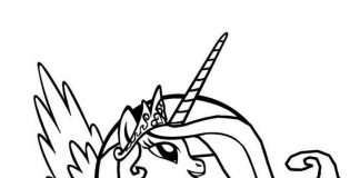 Coloring book smiling Princess Celestia unicorn horse